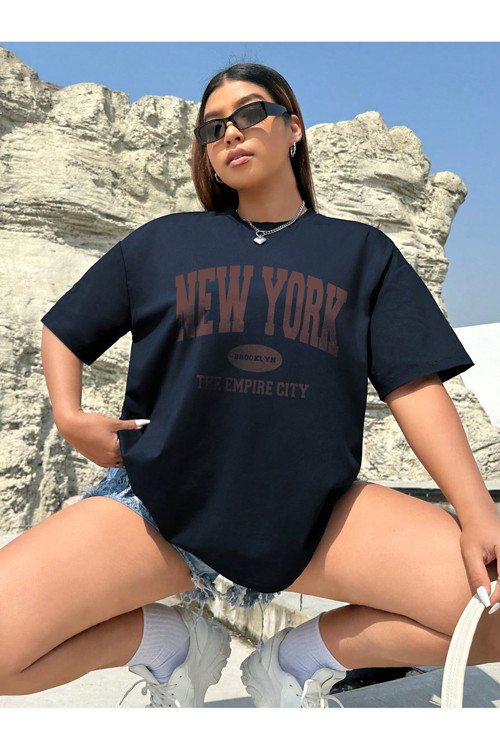 Pamuklu New York Baskılı Oversize T-Shirt