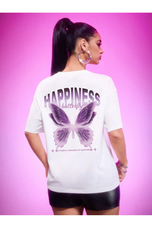 Unisex Happiness Baskılı Tasarım Tshirt