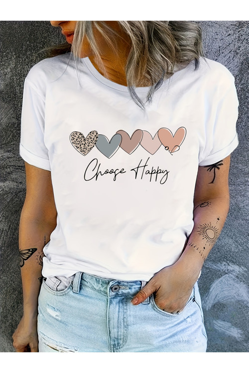 Unisex Sıralı Kalpler Baskılı Tasarım Tshirt