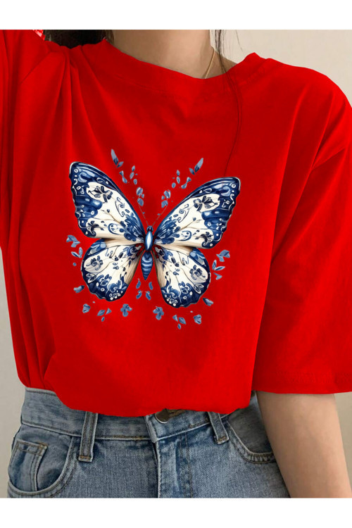 Unisex Desenli Kelebek Baskılı Tasarım Tshirt