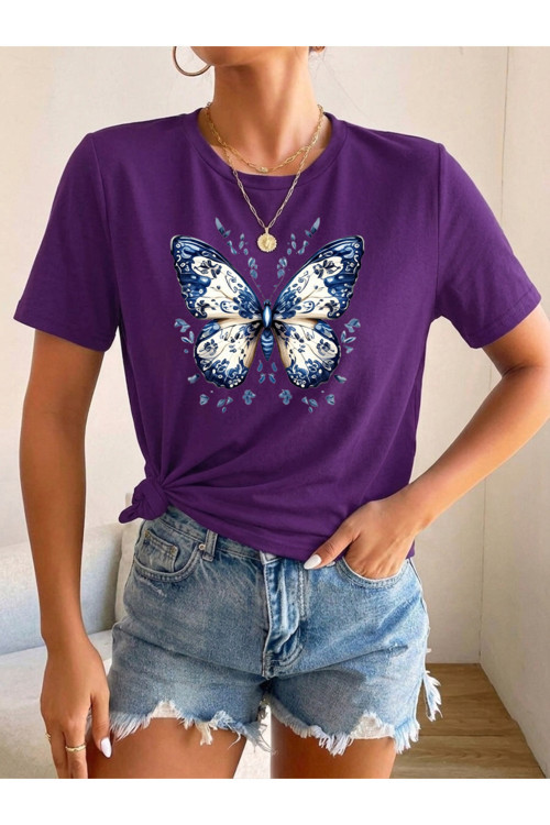 Unisex Desenli Kelebek Baskılı Tasarım Tshirt