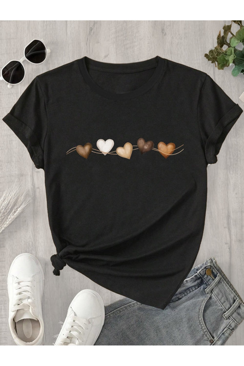 Unisex Sıralı Kalpler Baskılı Tasarım Tshirt