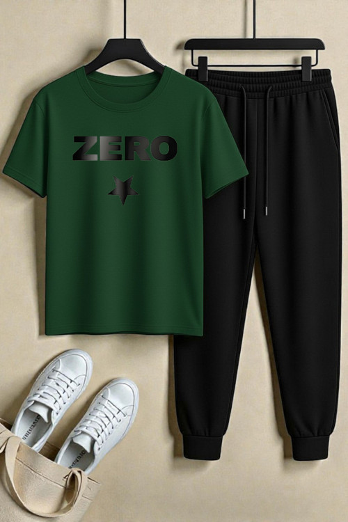 Unisex Zero Tasarım Baskılı Tişört - 2'Li Eşofman Takımı