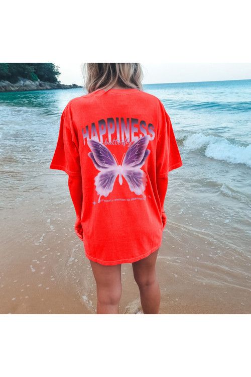 Unisex Happiness Baskılı Tasarım Tshirt