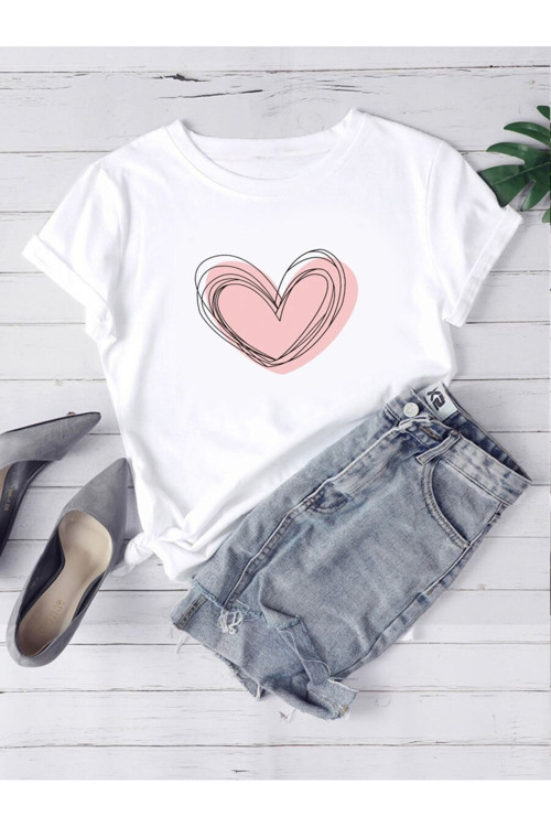 Unisex Kalp Baskılı Tasarım Tshirt