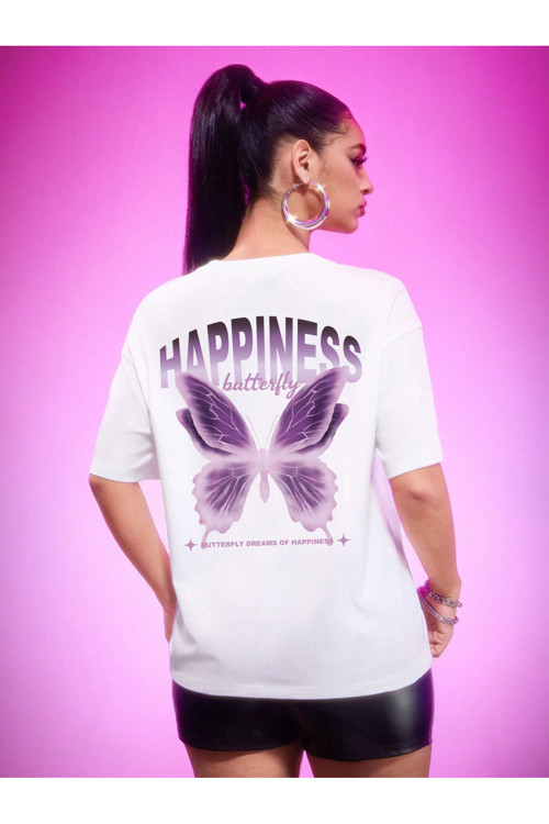Unisex Happiness Baskılı Tasarım Tshirt