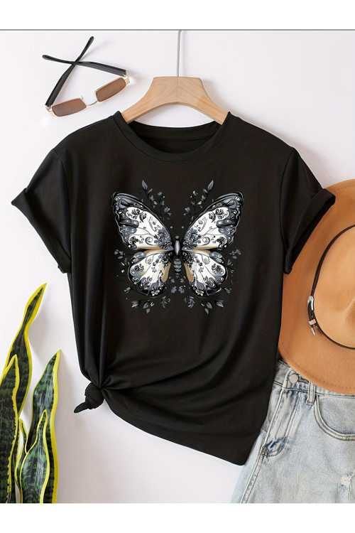 Unisex Desenli Kelebek Baskılı Tasarım Tshirt