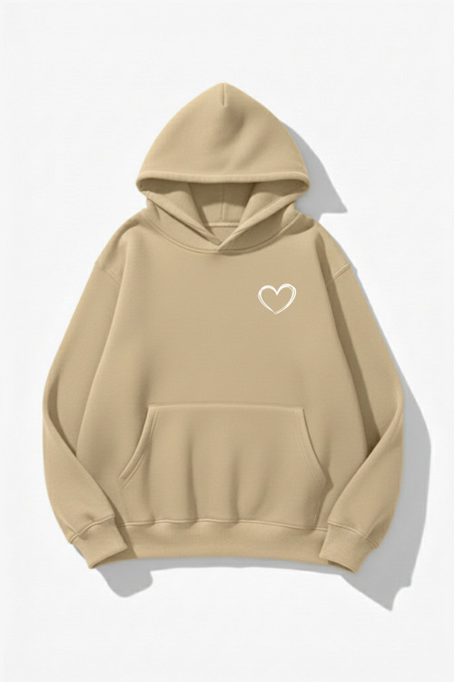 Unisex Yumuşak Dokulu Cep Kalp Baskılı Tasarım Oversize 3 İplik Hoodie Sweatshirt