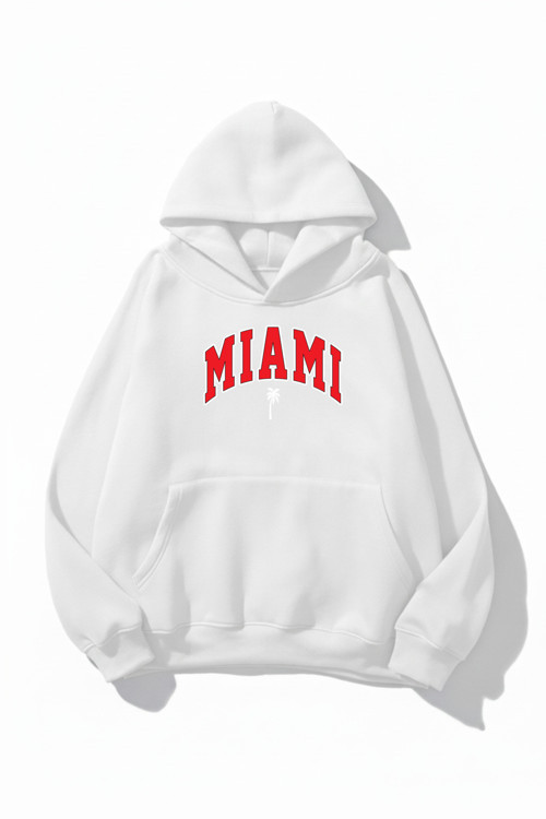 Unisex Yumuşak Dokulu Miami Baskılı Tasarım Oversize 3 İplik Hoodie Sweatshirt