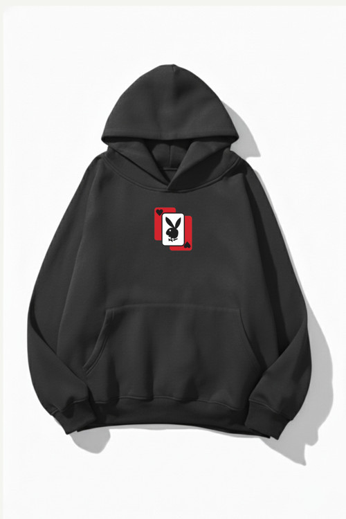 Unisex Yumuşak Dokulu Playboy Baskılı Tasarım Oversize 3 İplik Hoodie Sweatshirt