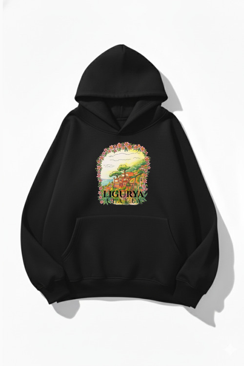 Unisex Yumuşak Dokulu Italy Ligurya Baskılı Tasarım Oversize 3 İplik Hoodie Sweatshirt