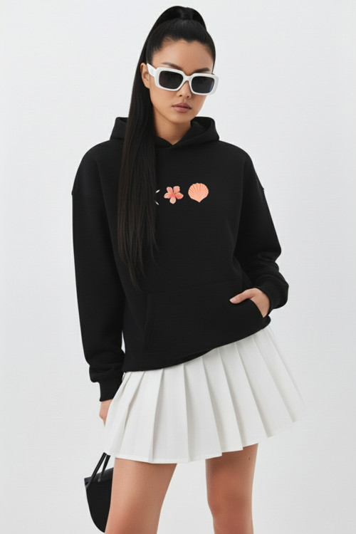 Unisex Yumuşak Dokulu 3 İplik İstiridye Kabuklu Tasarım Baskılı Oversize Sweatshirt