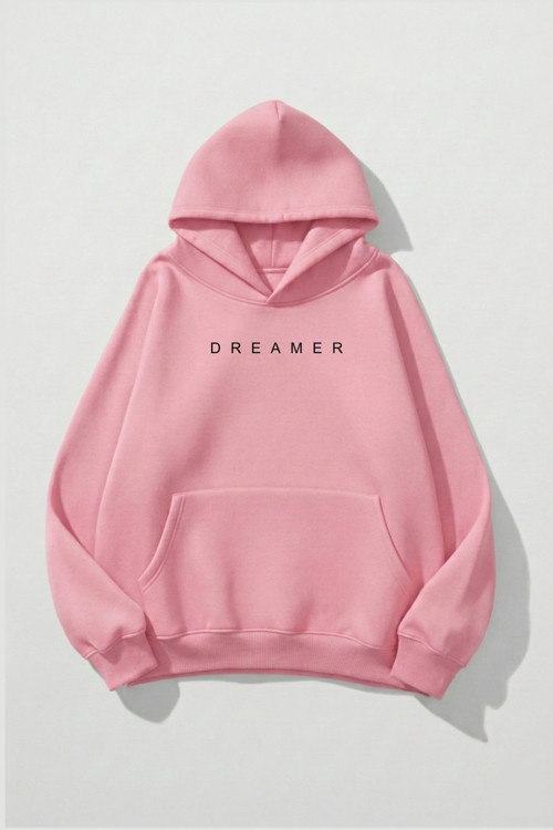 Unisex Yumuşak Dokulu Dreamer Baskılı Tasarım Oversize 3 İplik Hoodie Sweatshirt