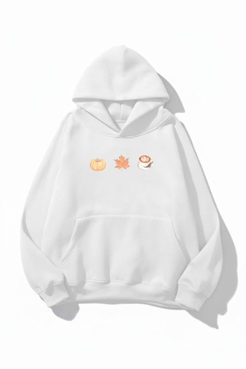 Unisex Yumuşak Dokulu Pumpkin Spice & Cozy Vibes Baskılı Tasarım Oversize 3 İplik Hoodie Sweatshirt