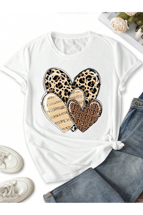 Unisex Leopar Desenli Kalpler Baskılı Tasarım Tshirt