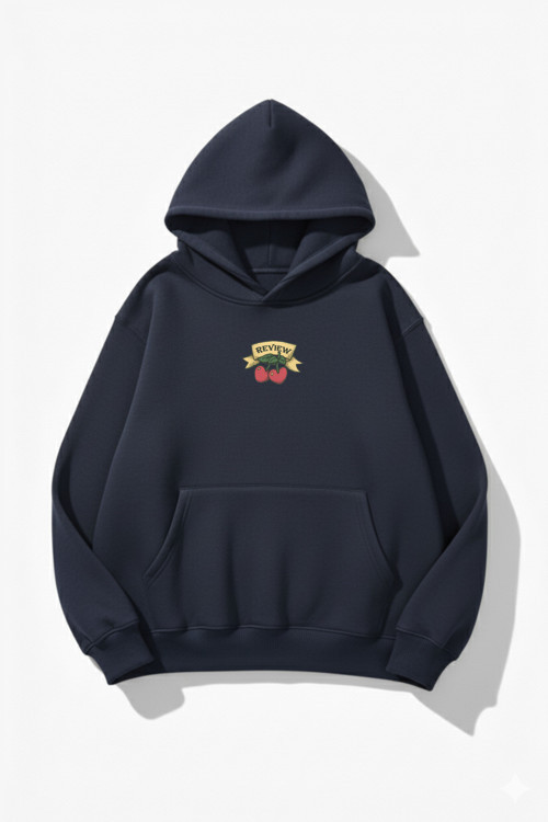 Unisex Yumuşak Dokulu Review Cherry Baskılı Tasarım Oversize 3 İplik Hoodie Sweatshirt