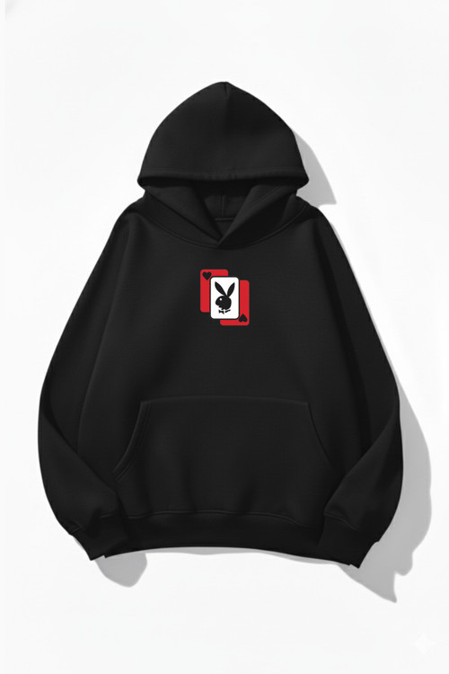Unisex Yumuşak Dokulu Playboy Baskılı Tasarım Oversize 3 İplik Hoodie Sweatshirt