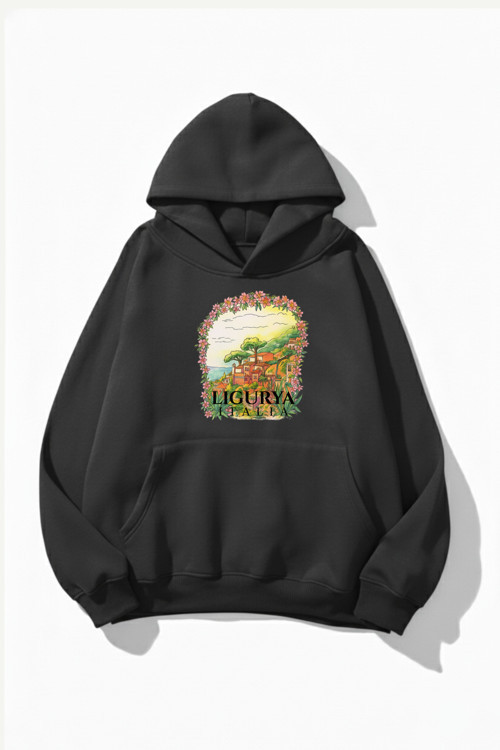 Unisex Yumuşak Dokulu Italy Ligurya Baskılı Tasarım Oversize 3 İplik Hoodie Sweatshirt