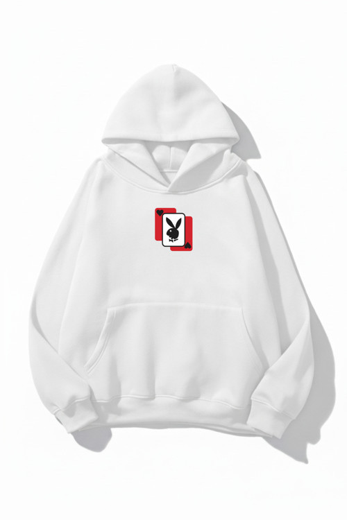 Unisex Yumuşak Dokulu Playboy Baskılı Tasarım Oversize 3 İplik Hoodie Sweatshirt