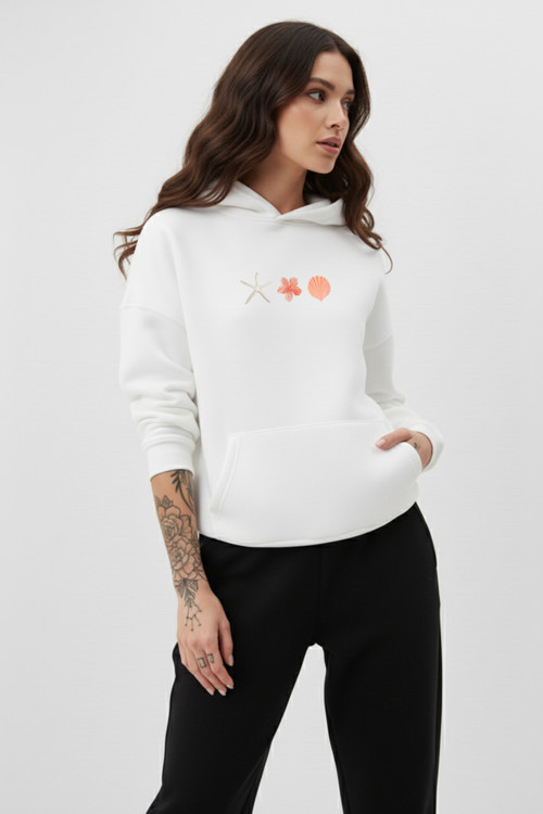 Unisex Yumuşak Dokulu 3 İplik İstiridye Kabuklu Tasarım Baskılı Oversize Sweatshirt
