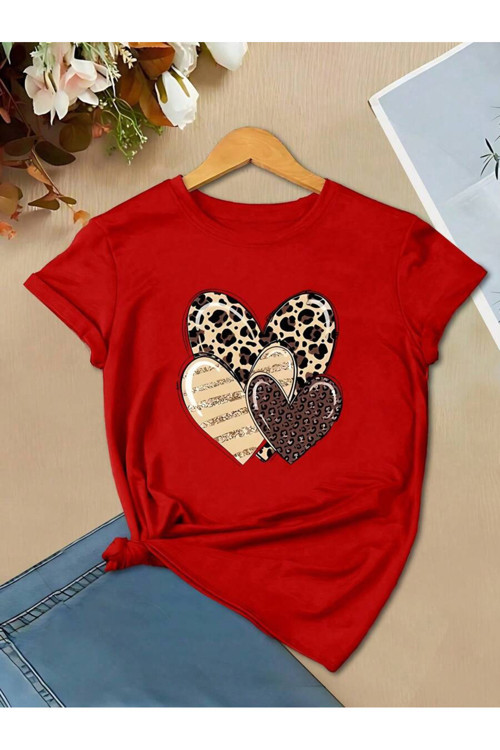 Unisex Leopar Desenli Kalpler Baskılı Tasarım Tshirt