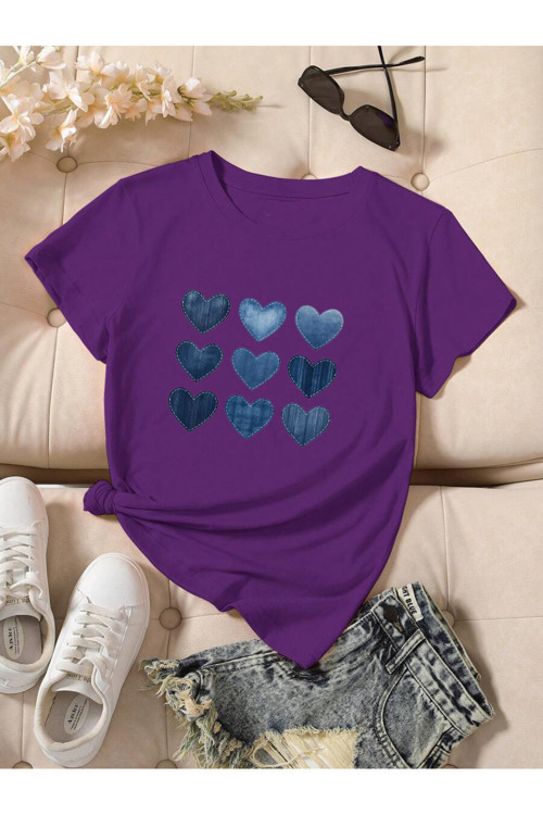 Unisex Jean Desenli Kalp Tasarım Basklı Tshirt