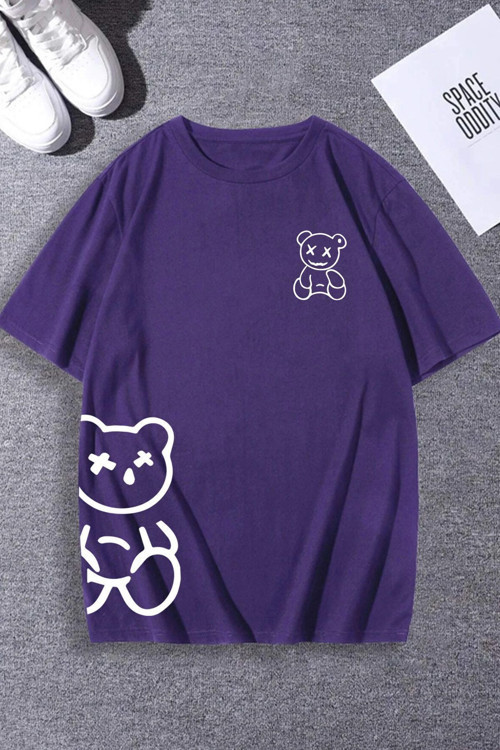 Unisex Draw Bear Baskılı Tasarım Tshirt