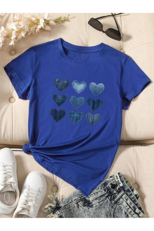 Unisex Jean Desenli Kalp Tasarım Basklı Tshirt