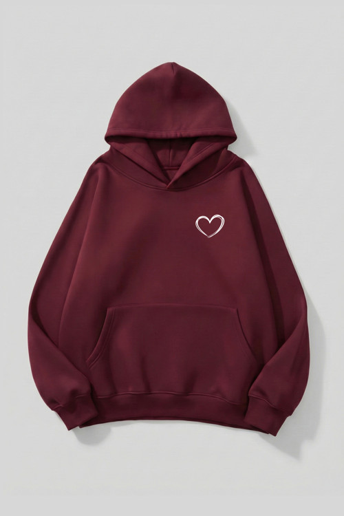 Unisex Yumuşak Dokulu Cep Kalp Baskılı Tasarım Oversize 3 İplik Hoodie Sweatshirt