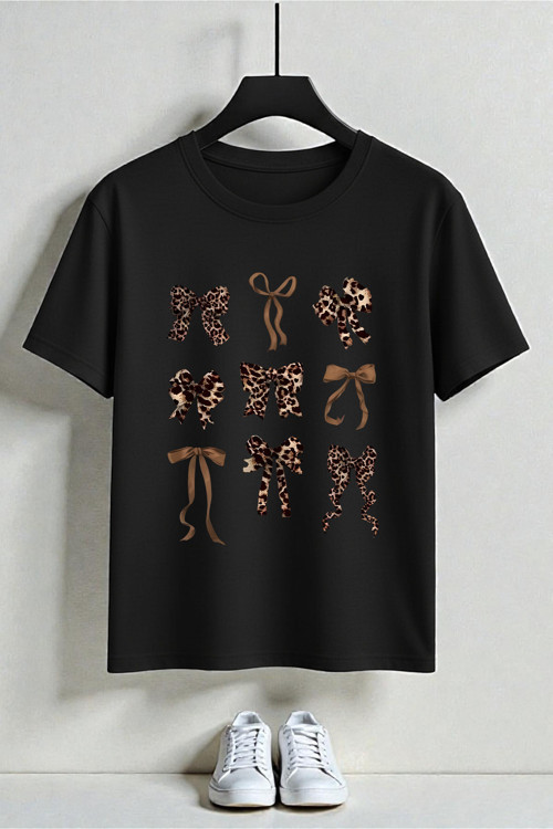 Unisex Leopar Desenli Kurdeleler Baskılı Tasarım Tshirt