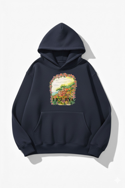 Unisex Yumuşak Dokulu Italy Ligurya Baskılı Tasarım Oversize 3 İplik Hoodie Sweatshirt