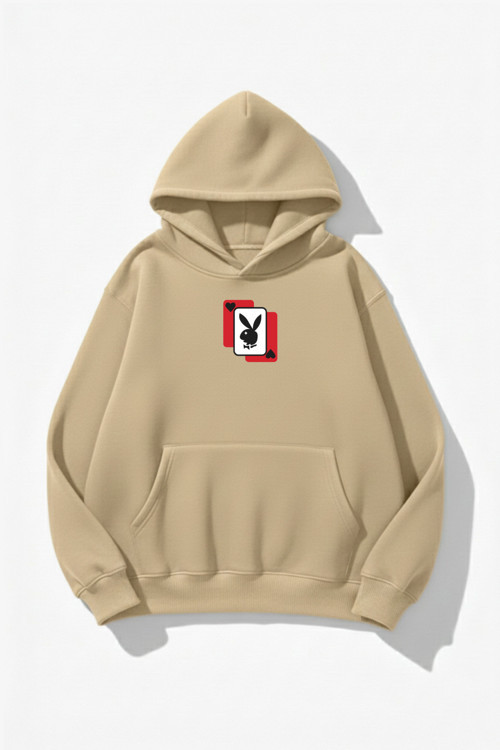 Unisex Yumuşak Dokulu Playboy Baskılı Tasarım Oversize 3 İplik Hoodie Sweatshirt