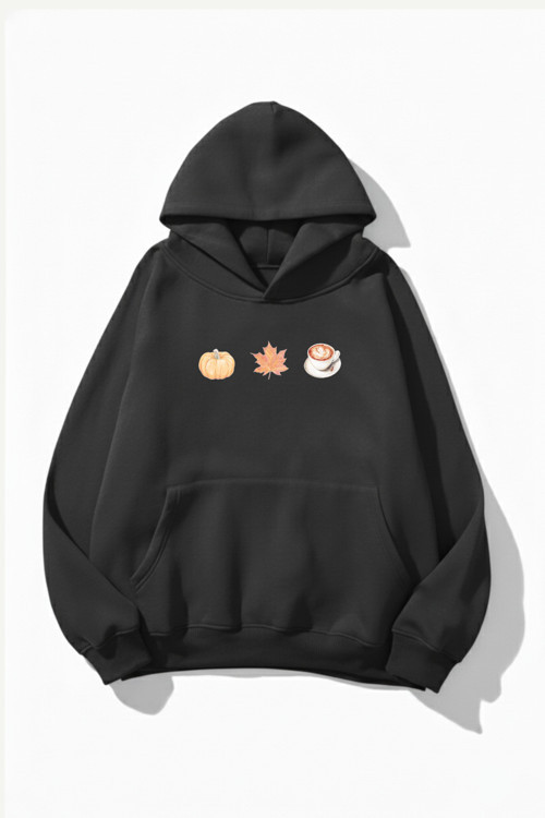 Unisex Yumuşak Dokulu Pumpkin Spice & Cozy Vibes Baskılı Tasarım Oversize 3 İplik Hoodie Sweatshirt