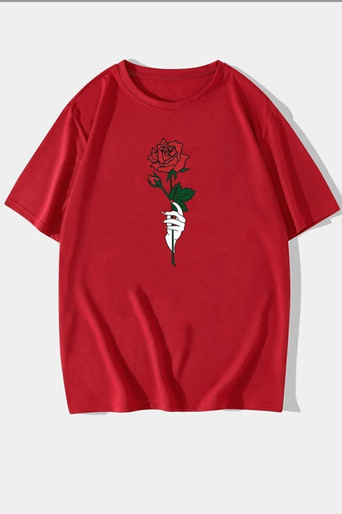 Unisex Rose Baskılı T-Shirt