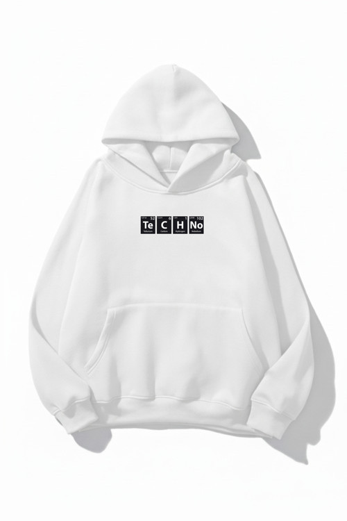 Unisex Yumuşak Dokulu Techno Baskılı Tasarım Oversize 3 İplik Hoodie Sweatshirt
