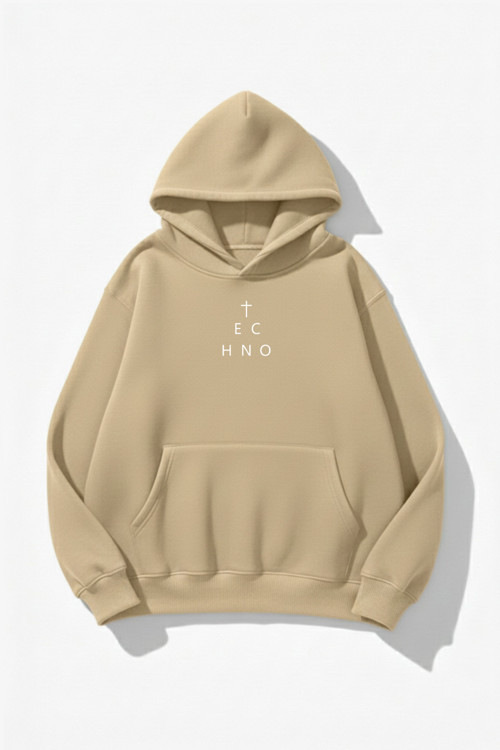 Unisex Yumuşak Dokulu Techno Baskılı Tasarım Oversize 3 İplik Hoodie Sweatshirt