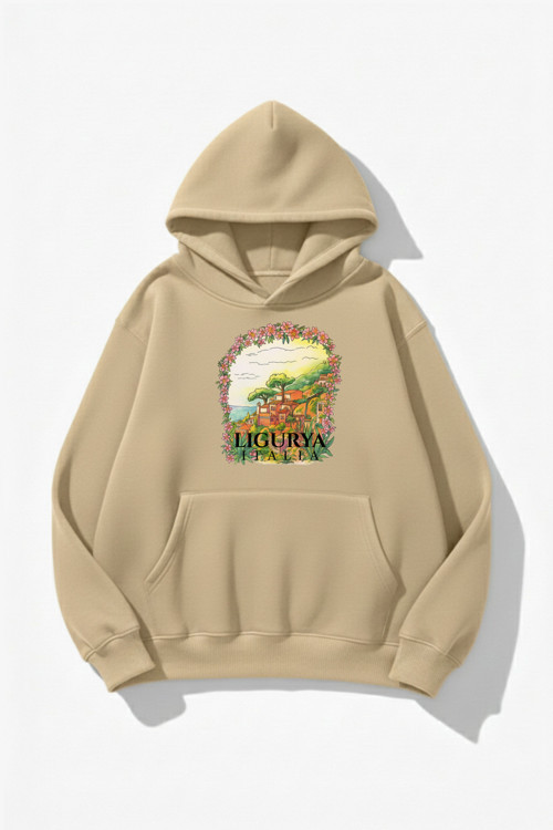 Unisex Yumuşak Dokulu Italy Ligurya Baskılı Tasarım Oversize 3 İplik Hoodie Sweatshirt