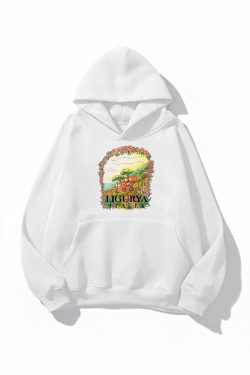 Unisex Yumuşak Dokulu Italy Ligurya Baskılı Tasarım Oversize 3 İplik Hoodie Sweatshirt