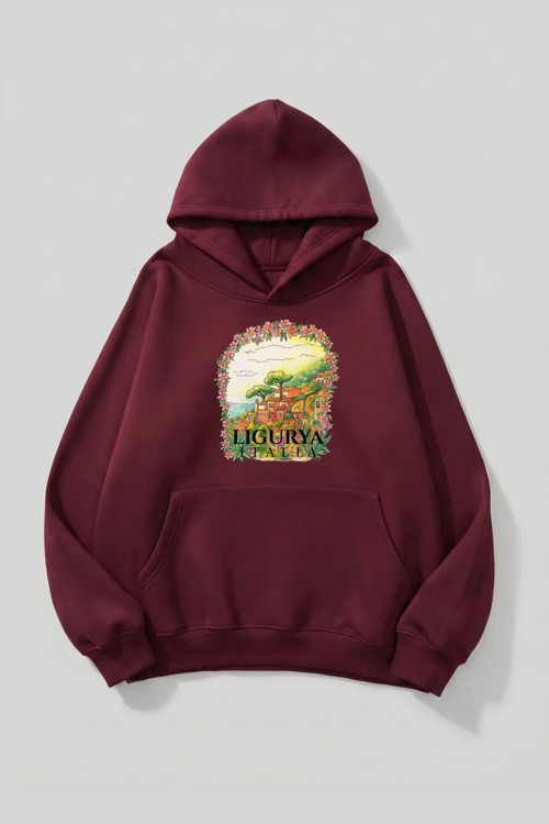 Unisex Yumuşak Dokulu Italy Ligurya Baskılı Tasarım Oversize 3 İplik Hoodie Sweatshirt