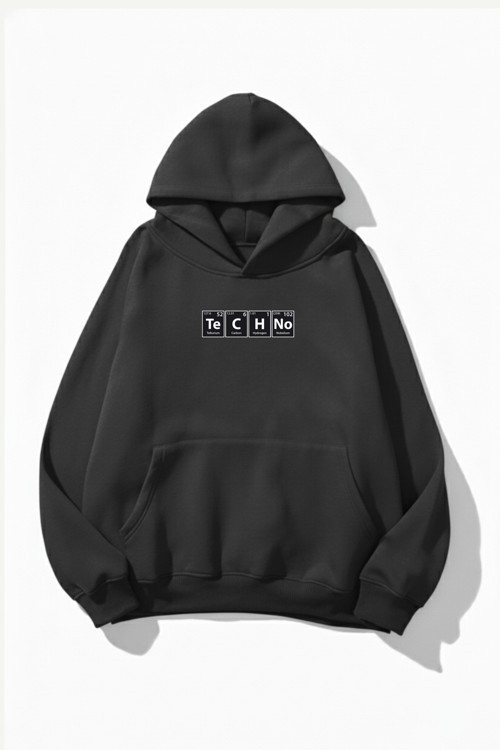 Unisex Yumuşak Dokulu Techno Baskılı Tasarım Oversize 3 İplik Hoodie Sweatshirt