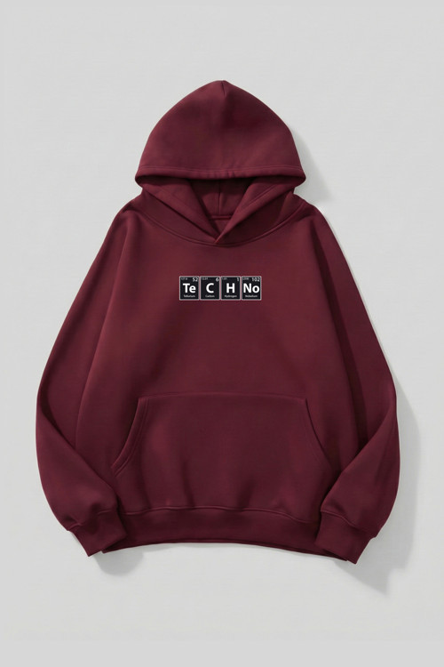 Unisex Yumuşak Dokulu Techno Baskılı Tasarım Oversize 3 İplik Hoodie Sweatshirt