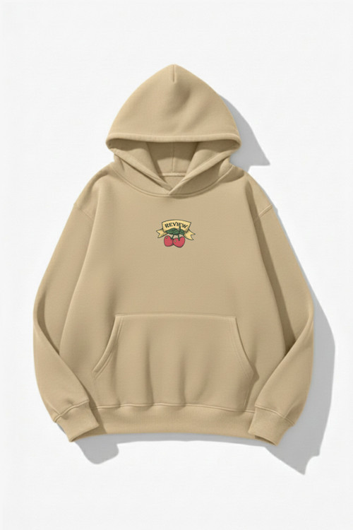 Unisex Yumuşak Dokulu Review Cherry Baskılı Tasarım Oversize 3 İplik Hoodie Sweatshirt