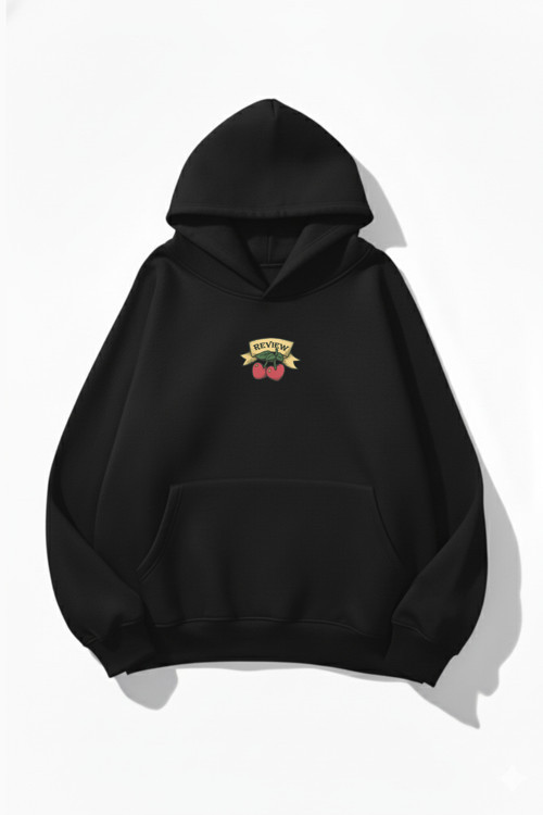 Unisex Yumuşak Dokulu Review Cherry Baskılı Tasarım Oversize 3 İplik Hoodie Sweatshirt
