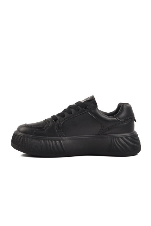 Siyah Bağcıklı Kalın Rahat Tabanlı Kadın Yürüyüş ve Spor Ayakkabı Sneaker BNI-11038 G