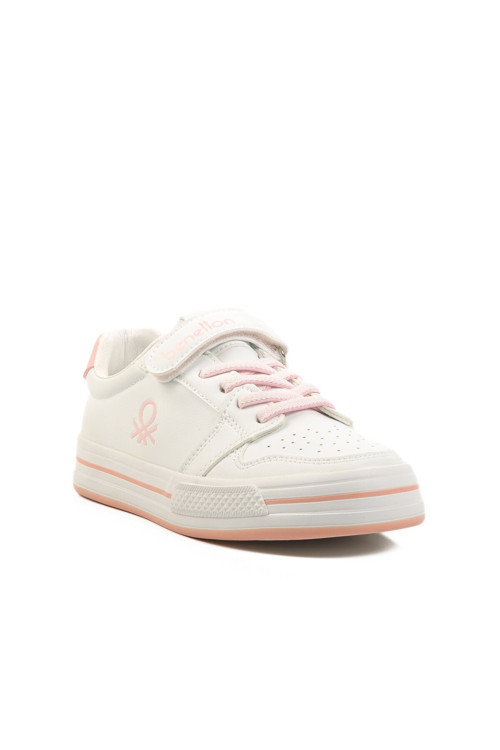 Beyaz-Pudra Cırtlı Kalın Tabanlı Kız Çocuk Spor Ayakkabı Sneaker BNI-10024 F