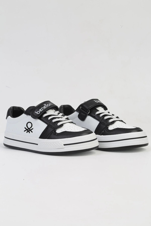 Beyaz-Siyah Cırtlı Erkek Çocuk Yürüyüş ve Spor Ayakkabı Sneaker BNI-10029 P