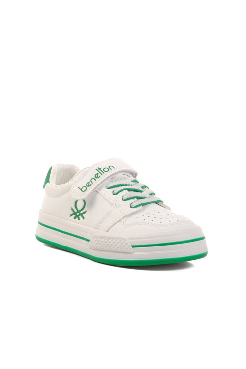 Beyaz-Yeşil Cırtlı Erkek Çocuk Yürüyüş ve Spor Ayakkabı Sneaker BNI-10029 P