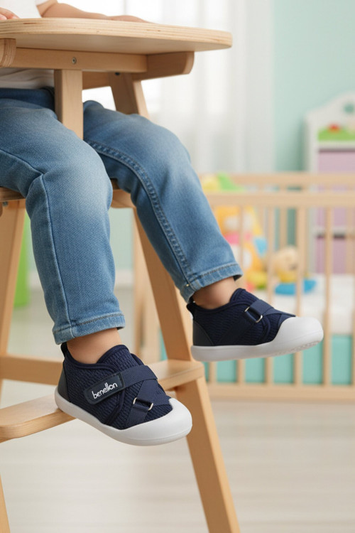 Lacivert Cırtlı Fileli Bebek İlk Adım Ayakkabı BN-1254