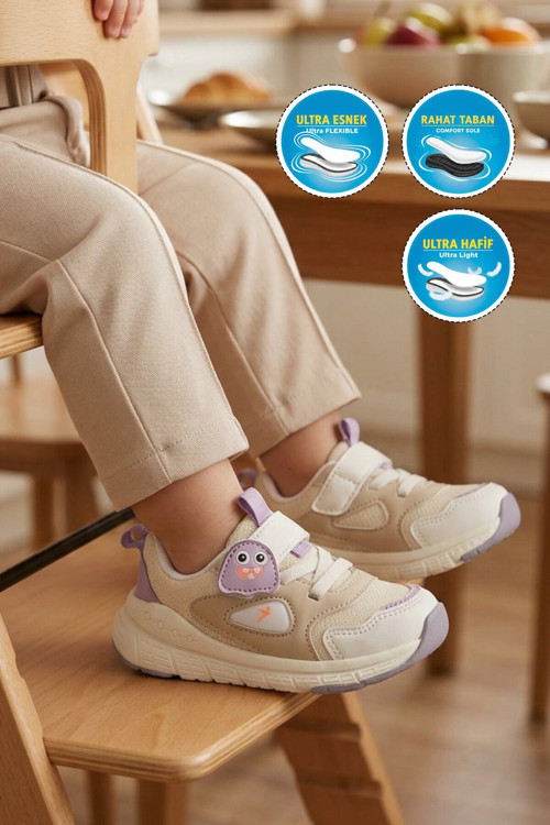 Lila Fileli Cırtlı Anatomik Desenli Bebek İlk Adım ve Spor Ayakkabı Sneaker Dorian İA
