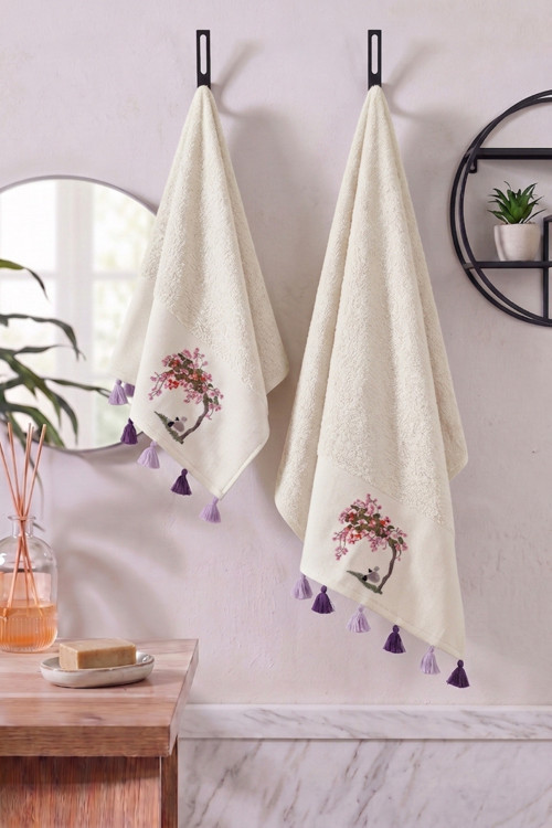 Püsküllü Ve Nakışlı Banyo Havlusu Seti | 70X140 Cm Banyo Havlusu, 50X90 Cm El-Yüz-Saç Havlusu | %100 Pamuk Hamam Seti | Çeyizlik, Premium Set
